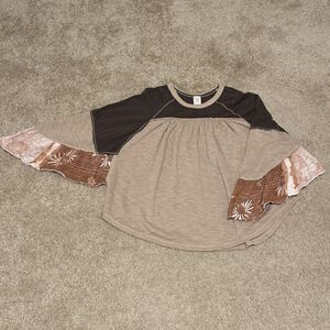 We The Free Women’s Top Beige & Brown Batwing Patchwork Shirt Free People XS